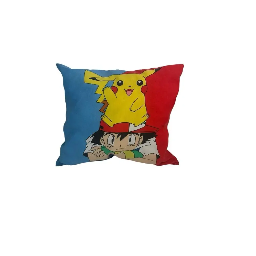 Vintage 1998 Pokemon Square Throw Pillow Eevee Poliwhirl Snorlax Pikachu Ash